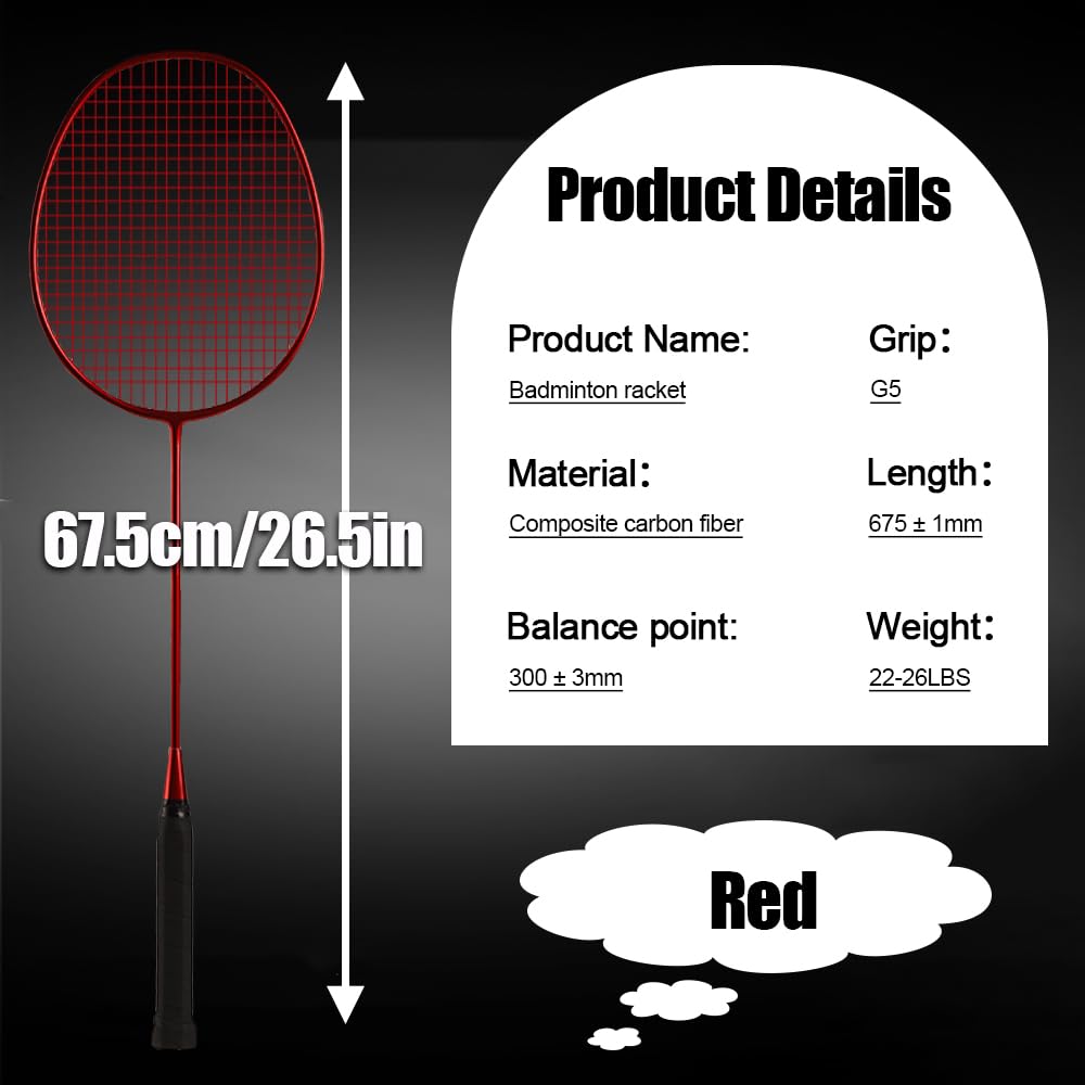 Professional Badminton Racket,Rackets,Ultralight and Durable,Carbon Fiber,Including 2 Badminton Racket,2 Badminton and A Ball Bag,Suitable for Outdoor Activities and Family Outings