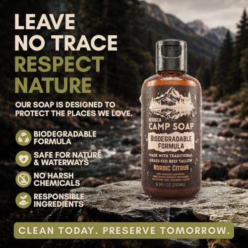 Nordic Citrus Biodegradable Camping Soap with Beef Tallow - 8.5 oz All-in-One Dish, Body & Hair Wash