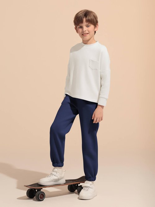 Haloumoning Boys Fleece Sweatpants Kids Elastic Waist Casual Joggers Active Athletic Pants with Pockets 5-14Y Navy