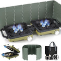 Green Portable 2-Burner Propane Camping Stove with Windshield, Foldable Gas Cooker