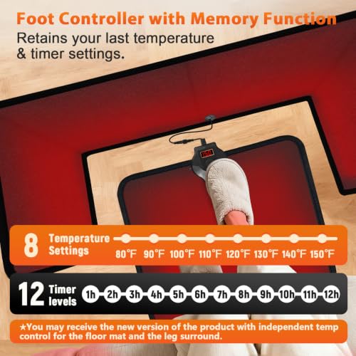 Black Under Desk Foot Warmer with Heated Floor Mat - Portable Space Heater, 12H Timer, 8 Heat Levels
