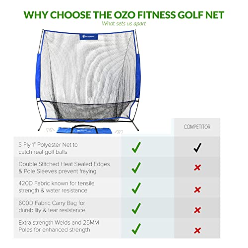 OZO Fitness 7x7 ft Golf Practice Net with Carry Bag - Indoor/Outdoor Heavy Duty Mesh for Swing and Chipping