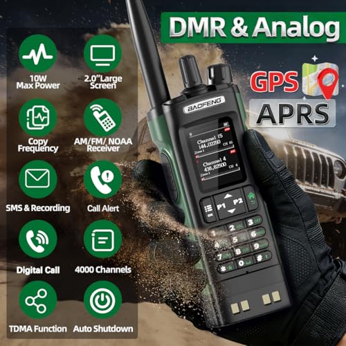 Baofeng DM-32UV Long Range Handheld Ham Radio with GPS, NOAA Weather, 3800mAh Battery - Green