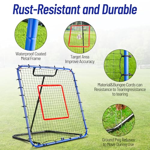 SPOYNAL Baseball Rebounder Net 4x4.5 ft Adjustable Angles Practice Equipment
