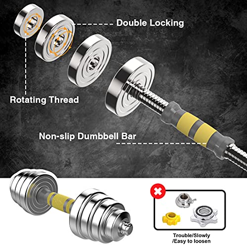 PHOEROS Adjustable Dumbbell Set 44 lbs - 3-in-1 Steel Dumbbells & Barbell for Home Gym