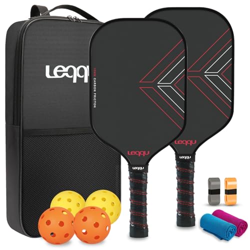 Lequq 16mm T700 Raw Carbon Fiber Pickleball Paddles Set of 2 - Red Variation for Beginners