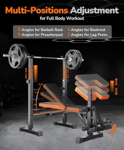 OUNUO Orange Multi-Function All-in-One Weight Bench Set for Full-Body Home Workout