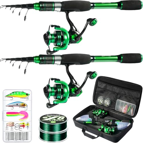Ghosthorn 6ft Telescopic Spinning Fishing Rod & Reel Combo with Carry Case 2-Pack