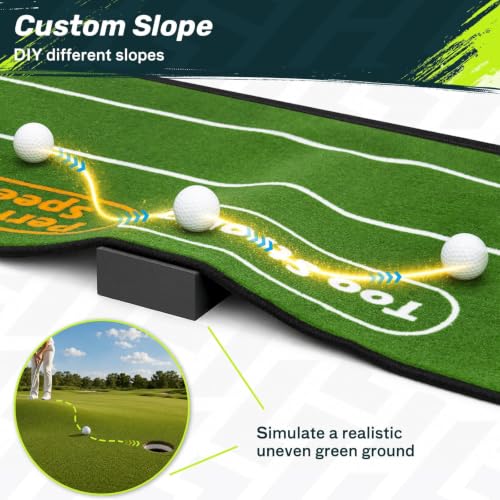 SAPLIZE Green Golf Putting Mat with Alignment Mirror & Adjustable Slopes - Gift Box Edition