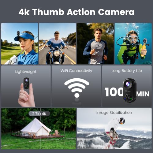 Mini 4K Body Camera with WiFi & Magnetic Mount - Black, Waterproof 20MP Vlogging Camera