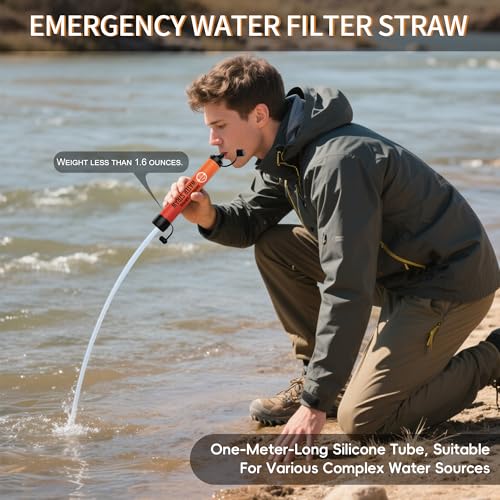 Orange Water Filter Straw 8 Pack for Camping Hiking Survival Gear