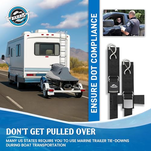 Stainless Steel Boat Trailer Transom Tie Down Straps - 2x48 Inches, 2 Pack, Heavy Duty Marine-Grade with Quick Release Buckles - 1,200 lbs MBS - Variation of STAINLESS 2x48