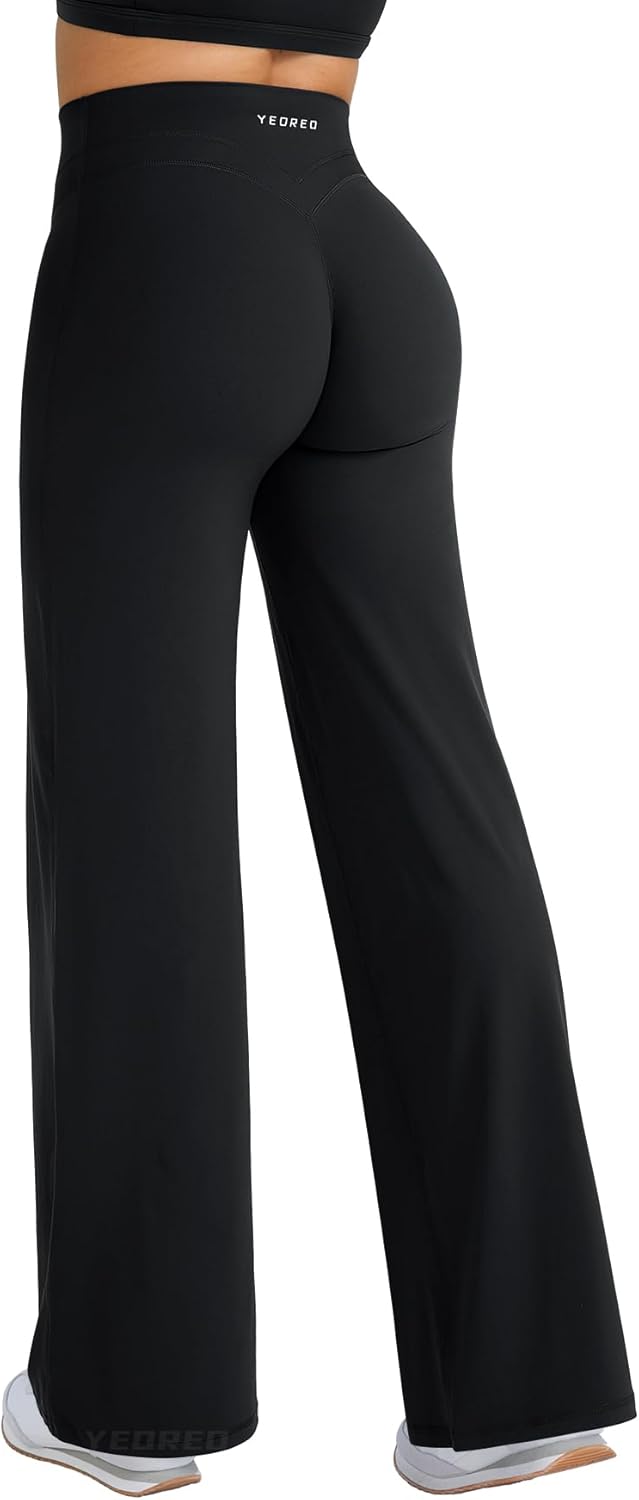 YEOREO High Waist Workout Leggings - Hidden Scrunch Design, No Front Seam, Wide Leg Fit