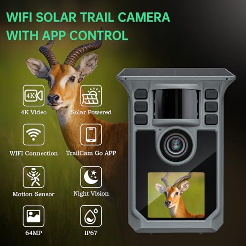 FRKTCAM Grey Solar Trail Camera 4K 64MP WiFi Bluetooth Night Vision Waterproof