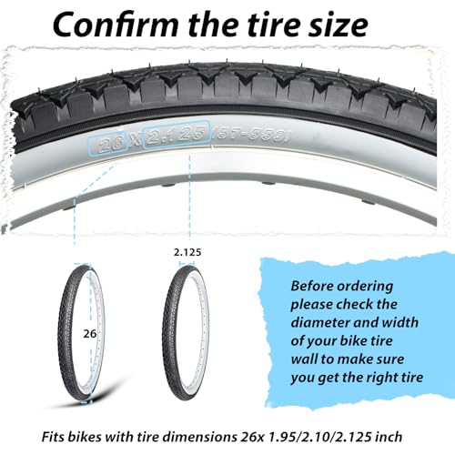 2-Pack Cruiser Bike Tires 26 Inch Folding with Pair Tubes & Levers - Black 2 Tires 2 Tubes