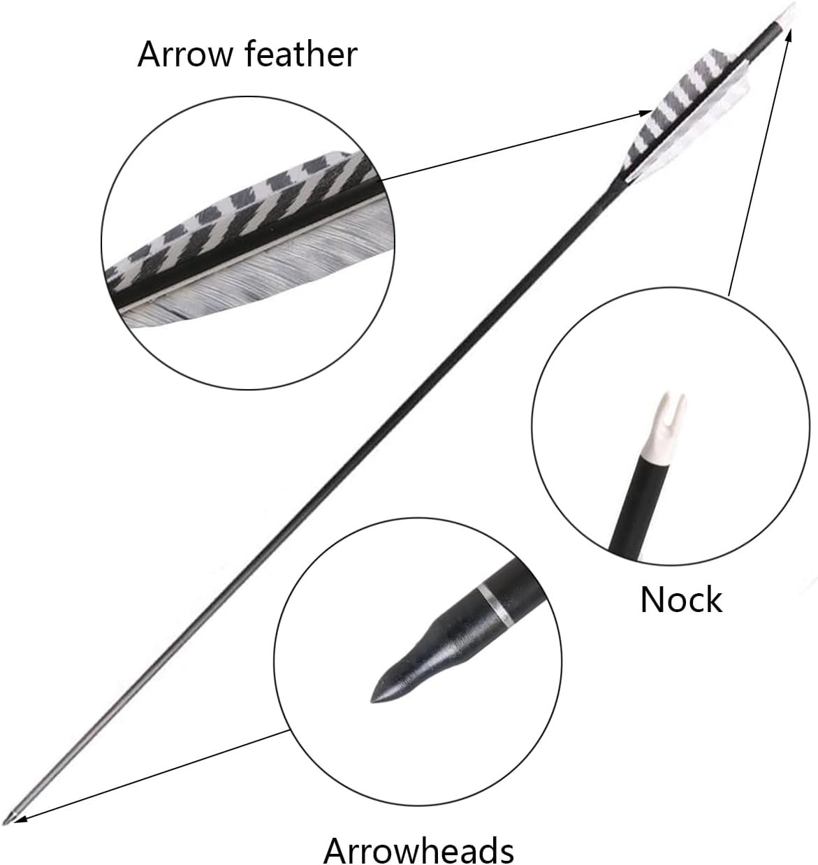 Skiennix 32-Inch Carbon Archery Arrows - Spine 400 with Removable Tips & 4-Inch Turkey Feathers | 6 Pack for Hunting & Target Practice