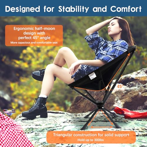 Raynesys Portable Swivel Camping Chair Black – 8 Sec Quick Setup, Lightweight & Foldable