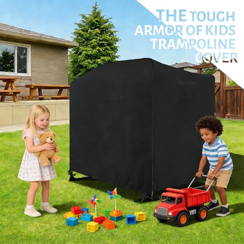 6FT Toddler Trampoline Cover Black, Waterproof UV-Resistant Fabric for Rectangle Kids Trampoline