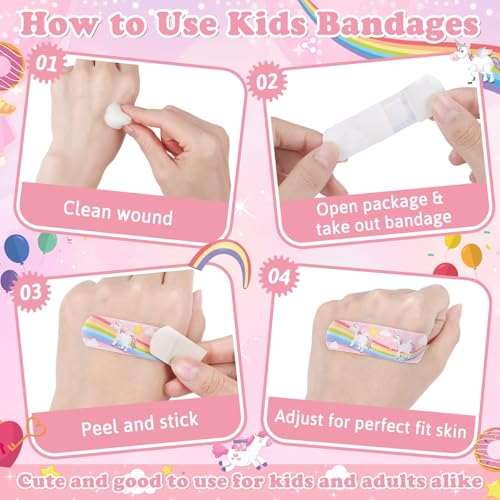 Sweet & Cute Kids Cartoon Bandages 360 Pcs - Mermaid & Rainbow Styles Waterproof & Flexible | Girl & Boy First Aid
