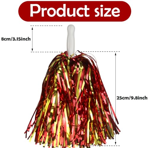 Cheerleading Pom Poms Set - Red and Gold, Metallic Foil, 24 Pieces