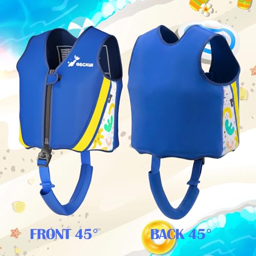 Toddler Swim Vest with Removable Floatation Pads Navy Blue Small 2-3Y - Adjustable Safety Strap & Zip