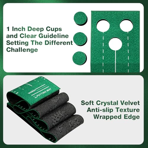 Indoor Putting Green Game Set - 8.5ft Golf Practice Mat with Metal Putters & Balls