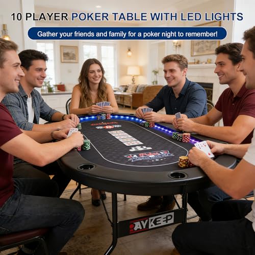 84-Inch Foldable LED Poker Table for 10 Players - Black-Led Variation