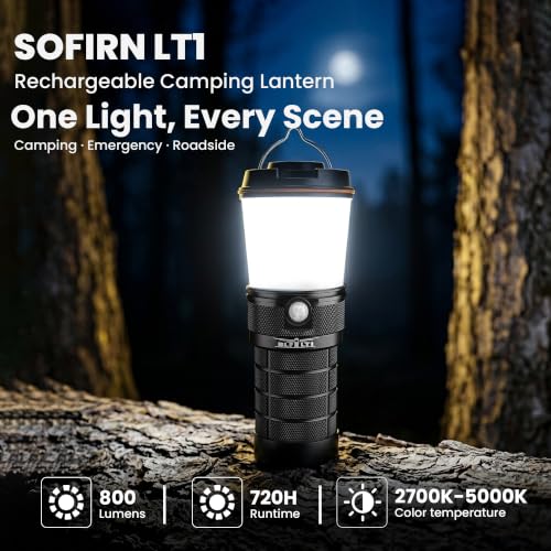 Sofirn Rechargeable Camping Lantern with Dimmable 2700K-5000K, 90 CRI, IPX7 Waterproof, 800 Lumens