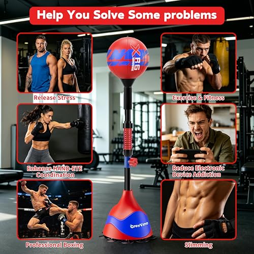 Red Freestanding Reflex Punching Bag with Adjustable Height for Home Boxing & Fitness