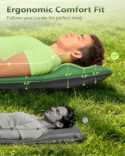 Self-Inflating Camping Sleeping Pad with Built-in Pillow - Green, 8 R-Value, 4 Season