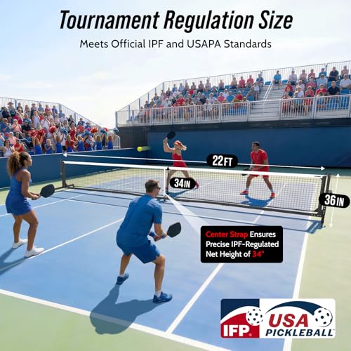 Patiassy Tournament-Grade Pickleball Net System Black & White - Regulation Size, Rust-Resistant Aluminum Frame, Hand-Crank Tension, Mobile & Permanent Use