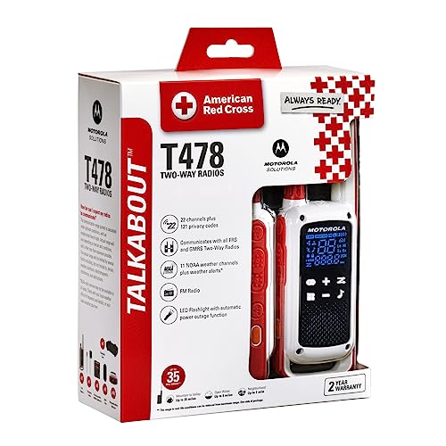 Motorola Solutions T478 Red Cross Two-Way Radio with 35-Mile Range, Rechargeable Emergency Communication Device
