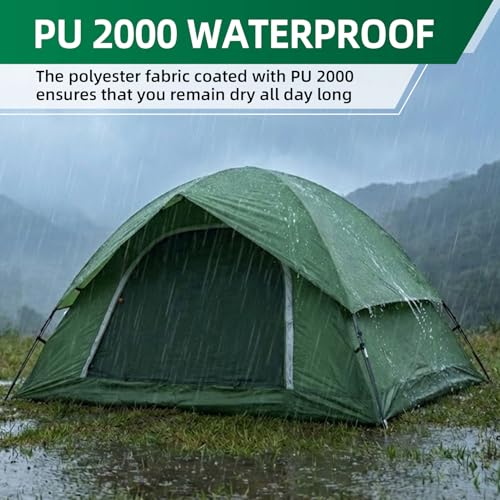 Waterproof 4-Person Camping Tent - Easy Setup for Family & Hiking, Green