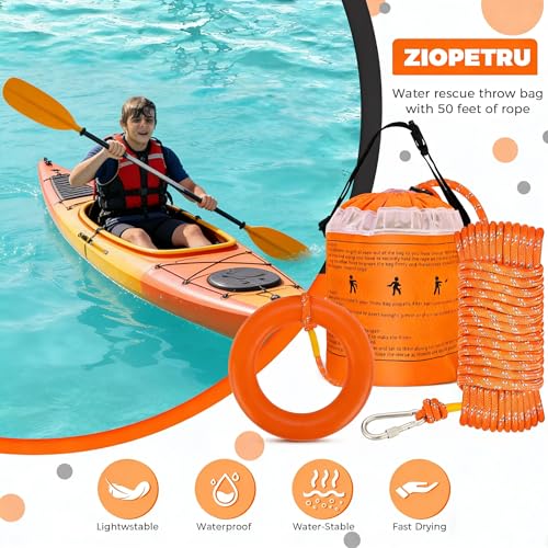 Water Rescue Throw Line Bag 50FT Reflective Rope Emergency Kayak Canoe Safety Gear
