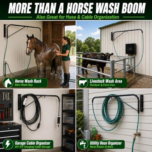 Wall-Mounted Horse Wash Spray Boom with Swinging Arm - Easy, Safe, Durable