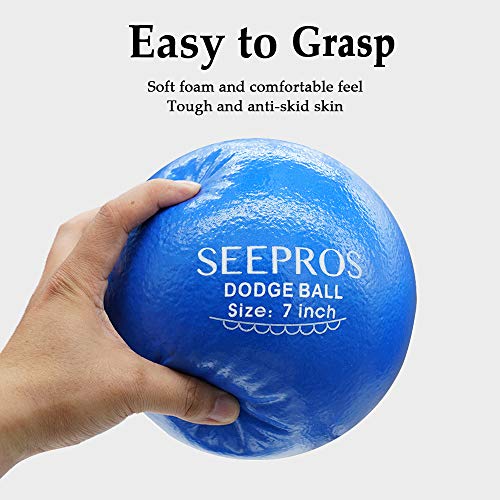 7 Inch Foam Dodgeball Set for Kids & Adults - Soft Skin, Low Bounce, 6 Balls with Mesh Storage Bag