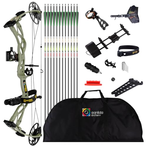 Sanlida Dragon X9 Compound Bow Kit - Wilderness Edition with 12 Arrows, Adjustable Up to 70 lbs