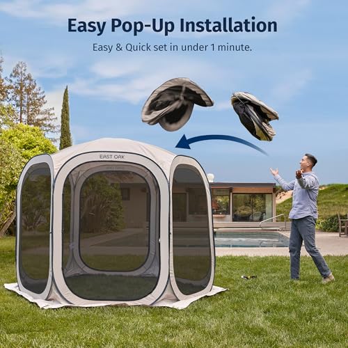 EAST OAK 10x10 ft Pop Up Screen Tent with Mosquito Netting & UPF 50+ Beige
