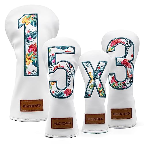 BAIRBRE White Leather Golf Club Headcover Set for Driver, Fairway & Hybrid - 4PCS