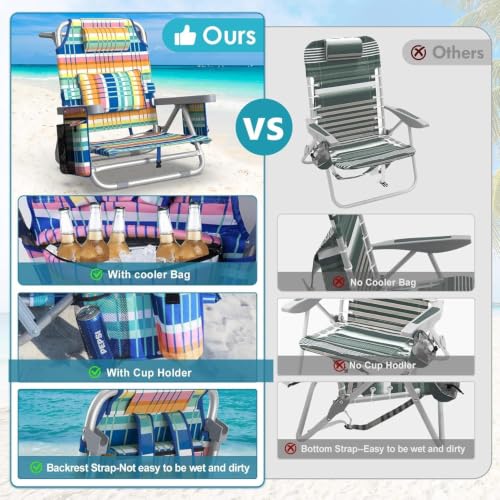 Suteck 5-Position Adjustable Foldable Beach Chair with Cooler Bag - Blue & Yellow