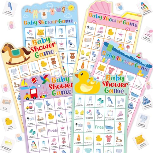Baby Shower Bingo Game Cards Bilingual Spanish & English Party Supplies