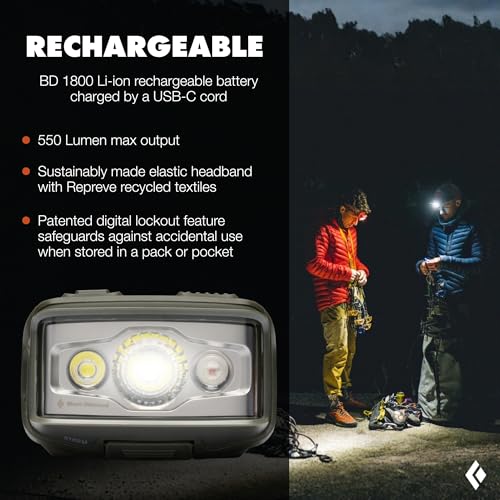 BLACK DIAMOND Storm 550 Octane Rechargeable USB-C Headlamp – Dimmable, Waterproof, Outdoor Camping & Hiking Light