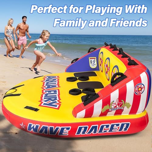 MewVeer Towable Water Tube for Boating and Water Sports, 1-3 Riders, Inflatable with Nylon Cover