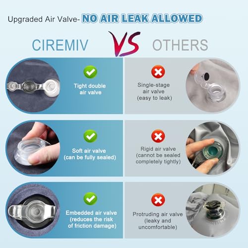 Ciremiv SUV Air Mattress Double-Sided Flocked Car Bed with Pump & Pillow - Black & Grey