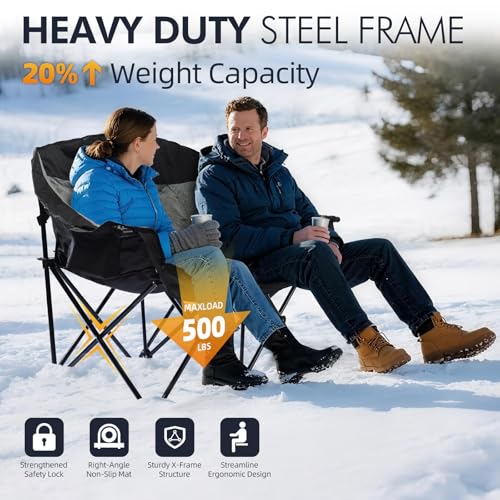 PUVASIA Heated Double Camping Chair Loveseat Black with Independent 3-Level Heating