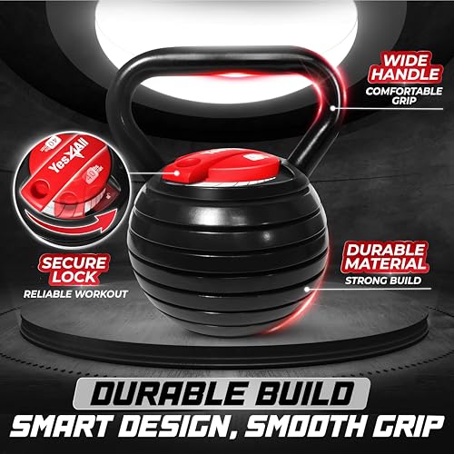 Yes4All Adjustable Kettlebell Set 40 lbs for Strength Training, Cast Iron, Easy Switch