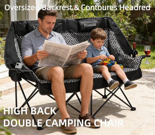 Heavy Duty Double Camping Chair with Padded Seats & Cup Holders for Outdoor Travel