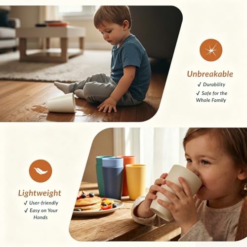 Unbreakable Wheat Straw Drinking Glasses Set - 12oz Colorful Matte Multi, Stackable, Microwave & Dishwasher Safe - 6 pcs