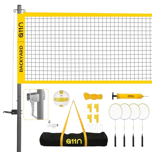 A11N SPORTS Outdoor Volleyball & Badminton Set Yellow - Adjustable Net & Carry Bag