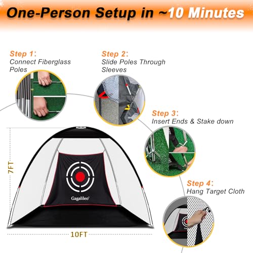 Gagalileo 10x7FT Backyard Golf Practice Net with Velvet Target & Complete Training Set – White, Model Variation